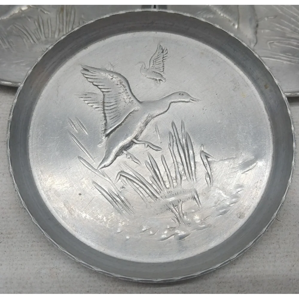 Vintage Mid Century Hammered Aluminum Embossed 3